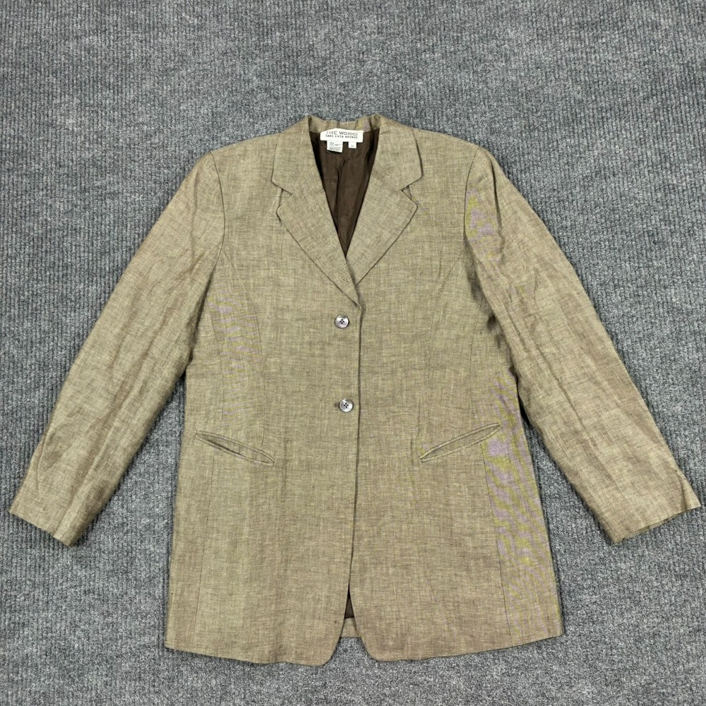 Vintage The Works Saks Fifth Avenue Womens Size 14 Linen Blazer Jacket Tan